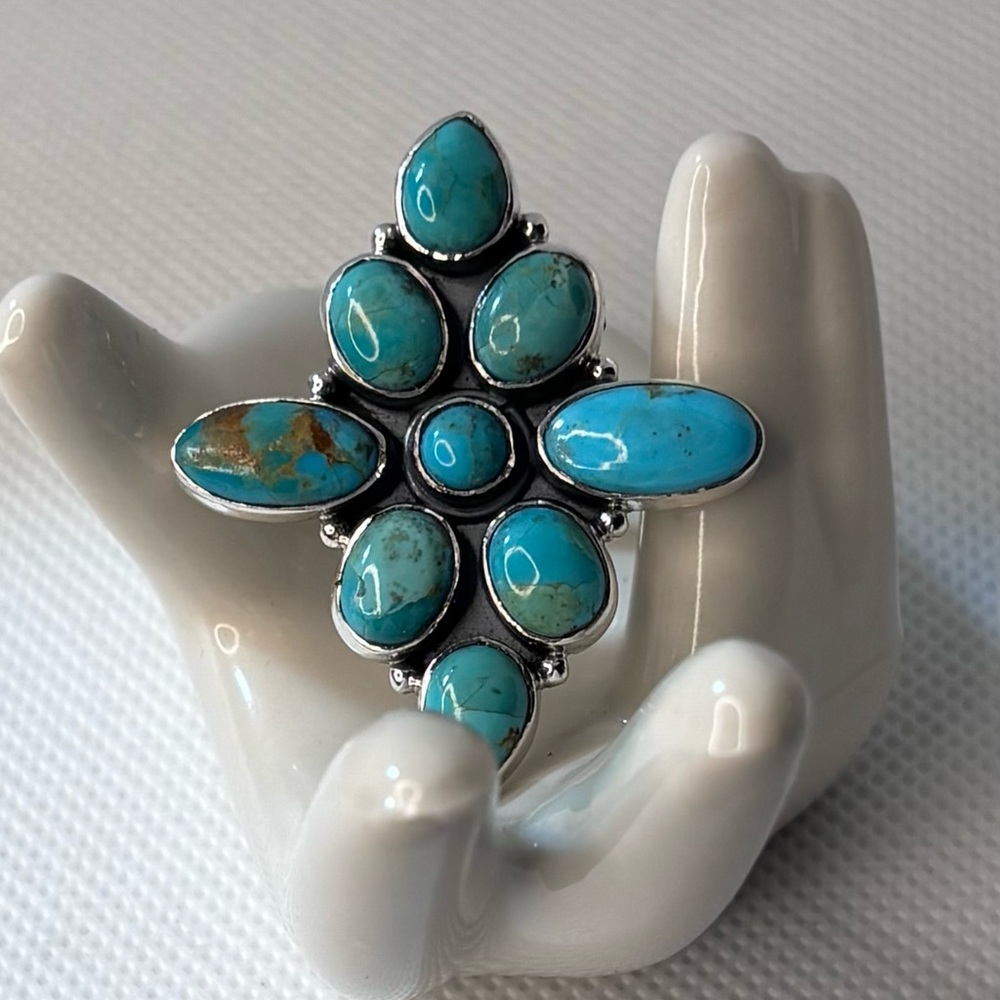 Adjustable Sterling Silver Royston Turquoise Clus… - image 4